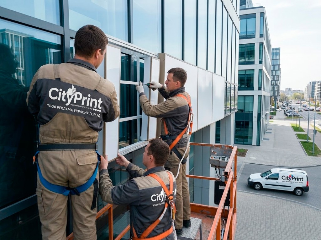 Монтажная бригада CityPrint за работой
